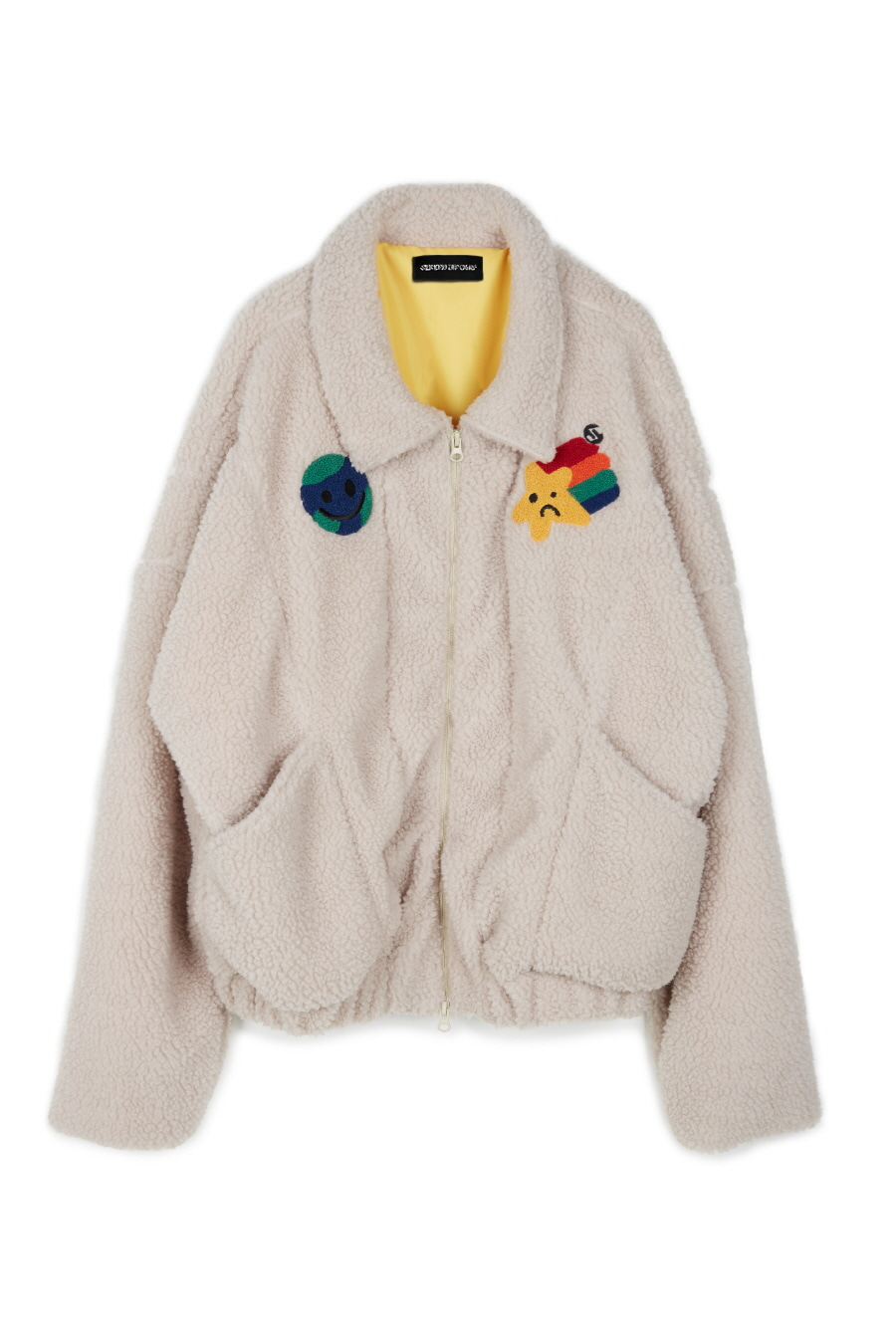 Shooting Star Embroidered Sherpa Fleece Jacket - Ivory