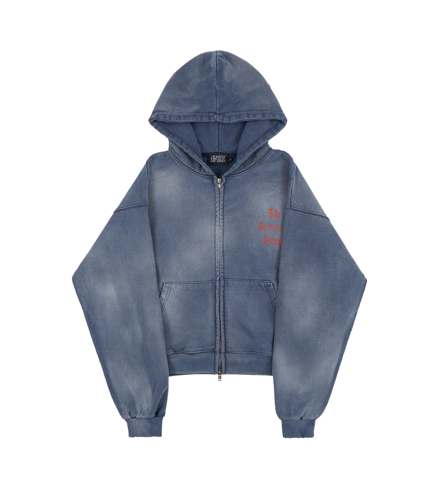 The Restrained Hunger Heavy Terry Zip Up Hoodie - Washed Navy