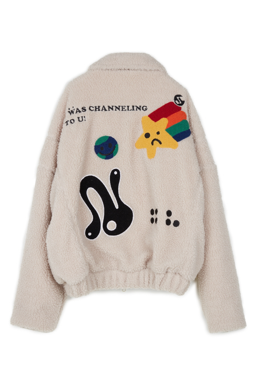Shooting Star Embroidered Sherpa Fleece Jacket - Ivory