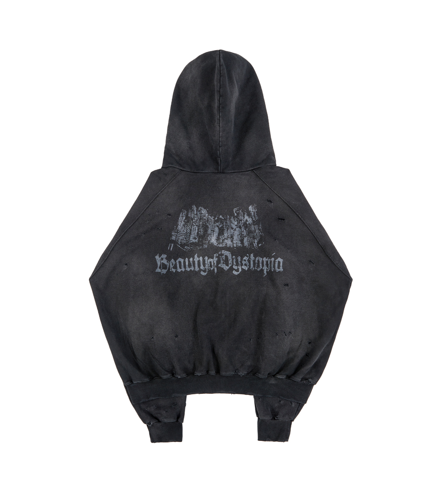 Beauty Of Dystopia Washed Zip Up Hoodie - Washed Black